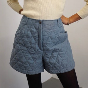 80s Deadstock Blue Gray Quilted Shorts / Vintage Warm Winter High Waisted Shorts