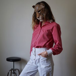 Pink Coral Woven Cotton Shirt 80s / Vintage Two Tones Classic Shirt w/ Cuff Links Closure image 3