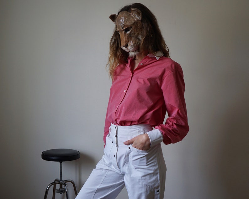 Pink Coral Woven Cotton Shirt 80s / Vintage Two Tones Classic Shirt w/ Cuff Links Closure image 3