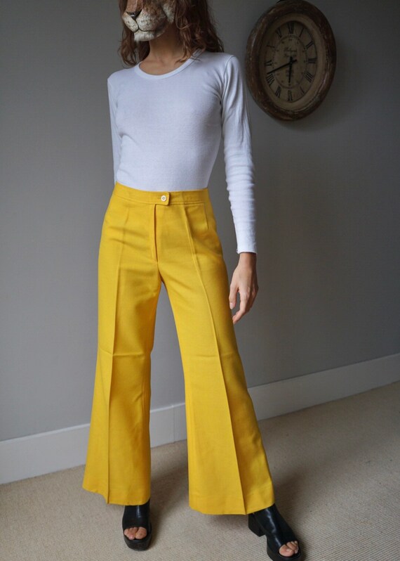 70s Golden Yellow Flare Pants / Vintage Iconic Hig