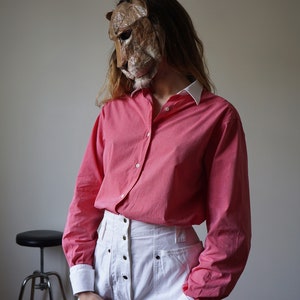 Pink Coral Woven Cotton Shirt 80s / Vintage Two Tones Classic Shirt w/ Cuff Links Closure image 1