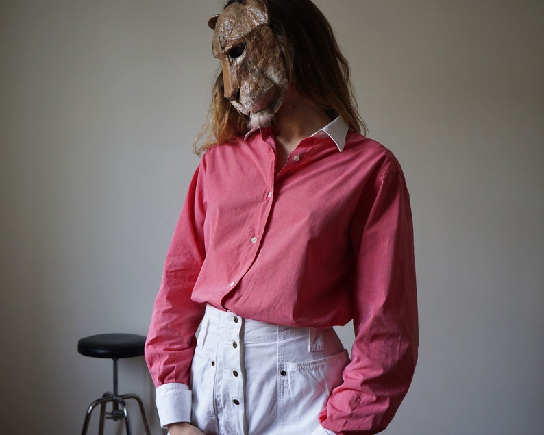 Pink Coral Woven Cotton Shirt 80s / Vintage Two Tones Classic Shirt w/ Cuff Links Closure image 1