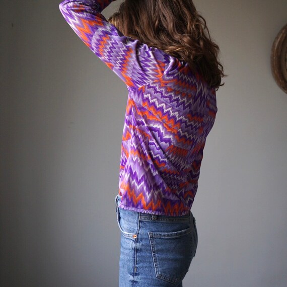 90s Colorful Print Purple Orange Blouse / Vintage… - image 5