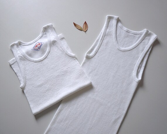 BUY 2 // NOS 70s White Ribbed Pure Cotton Tank Top
