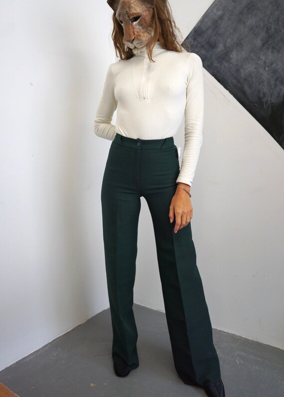 70s Forest Green Bell Bottoms / Vintage High Waist