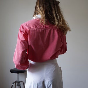 Pink Coral Woven Cotton Shirt 80s / Vintage Two Tones Classic Shirt w/ Cuff Links Closure image 2