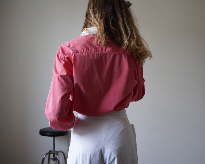 Pink Coral Woven Cotton Shirt 80s / Vintage Two Tones Classic Shirt w/ Cuff Links Closure image 2