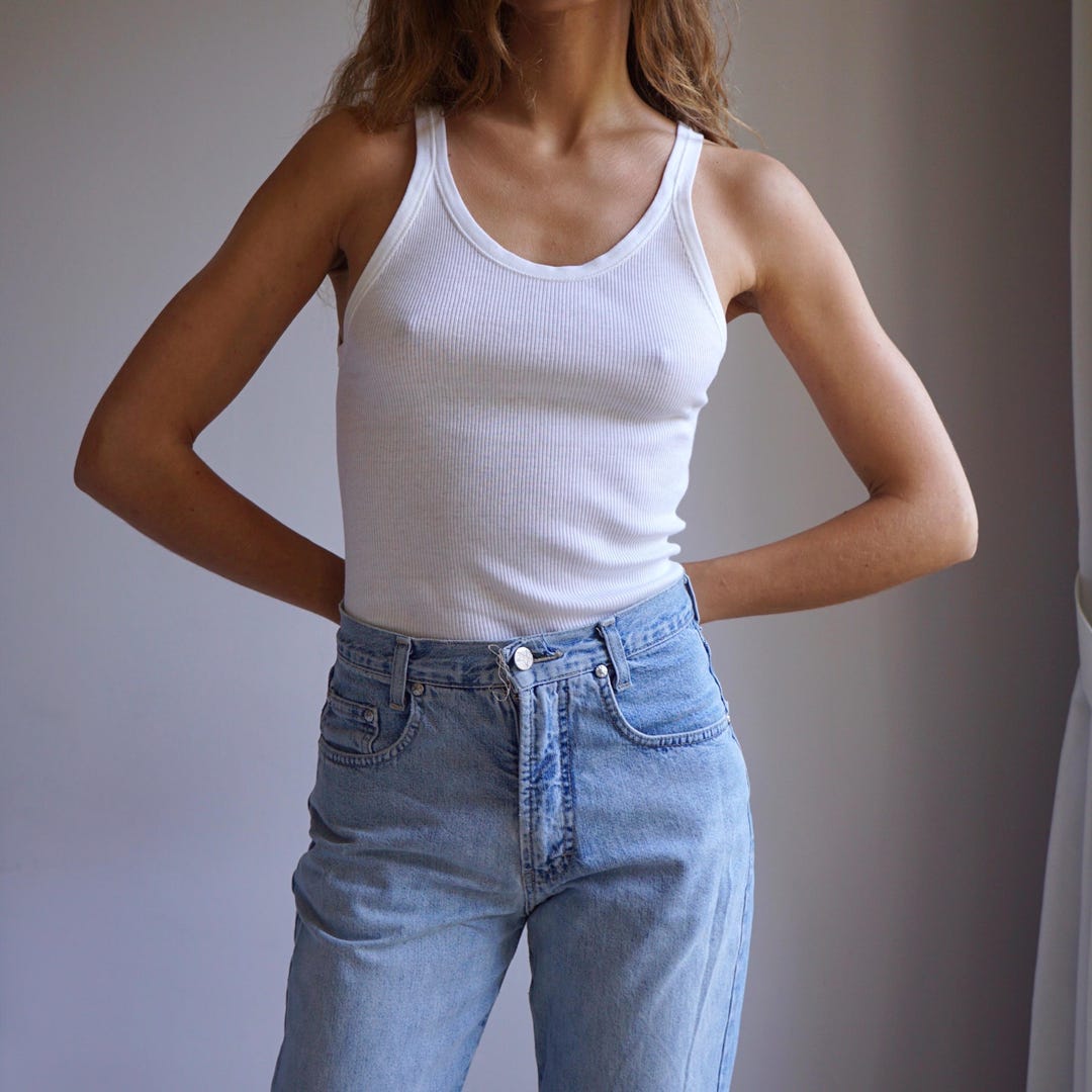 80s White Ribbed Cotton Tank Top Vintage Deadstock Basics Singlet Etsy 80s-white-ribbed-cotton-tank-top-vintage-deadstock-basics-singlet-etsy
