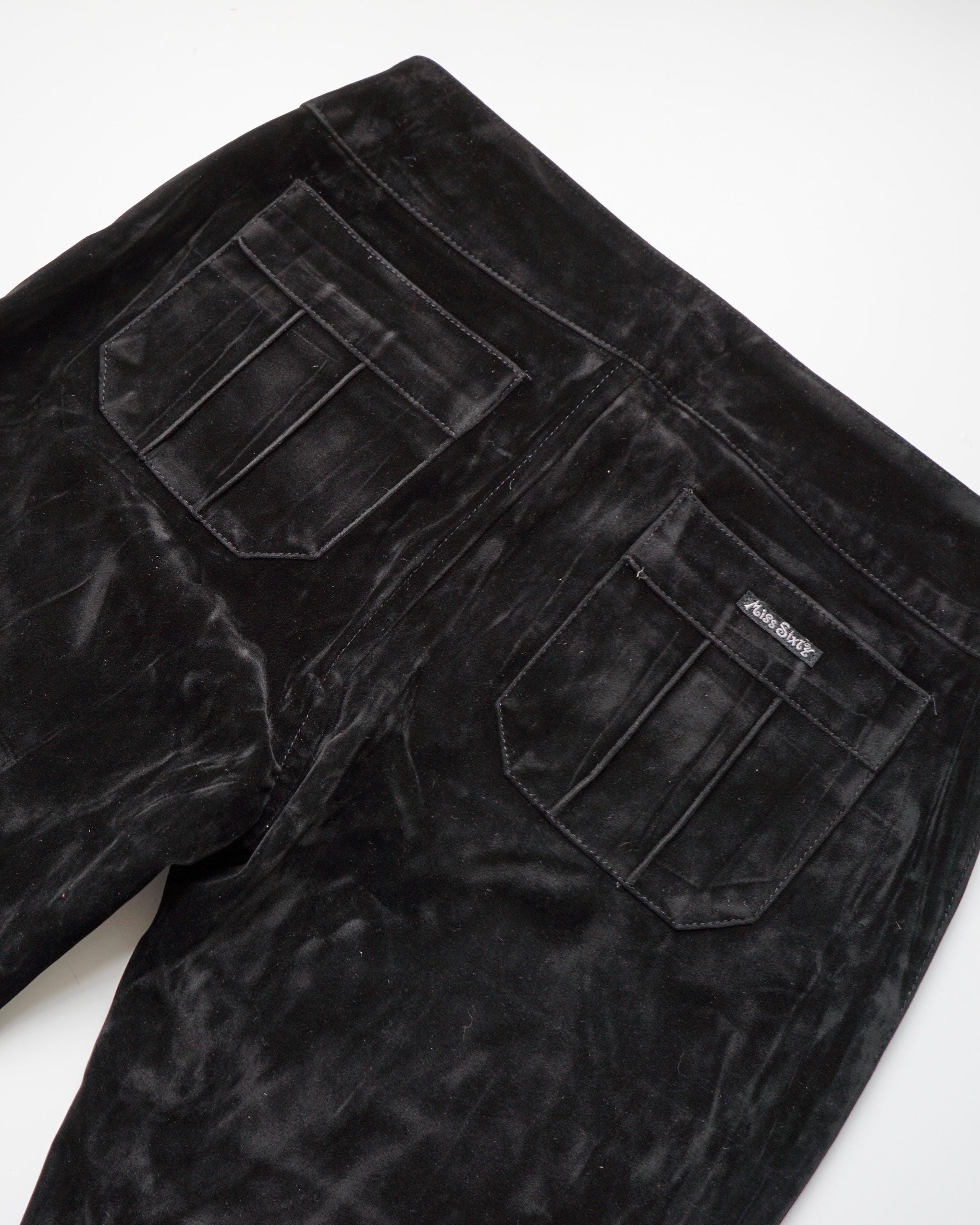 00s Zipper Black Velvet Flare Pants / Miss Sixty Y2k Vintage 
