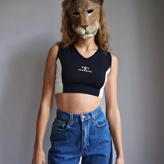 NOS Early 90s Athletic Crop Top Bralette / Vintage Deadstock Sports Black White Top