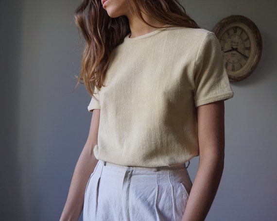 70s Beige Terry Cloth T-shirt / Vintage Smooth Ter