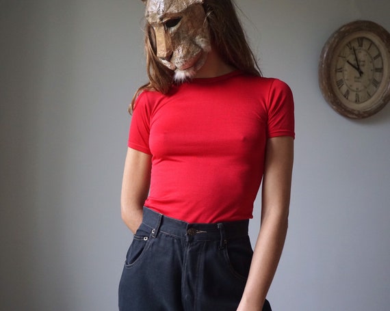 NOS 60s Nylon Tee Vintage Red Tshirt