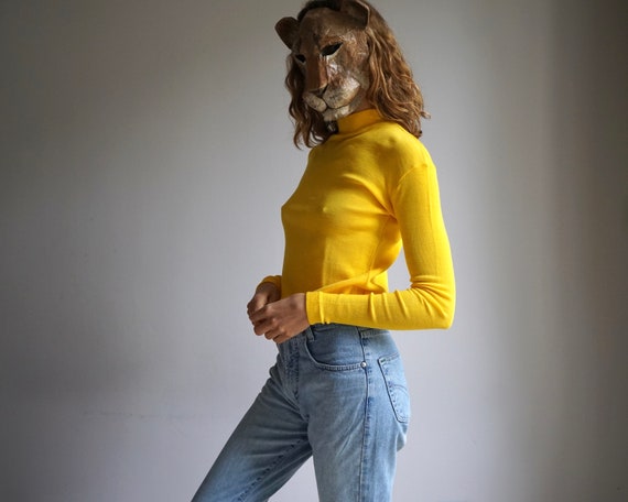 70s Golden Yellow Knit Mockneck Long Sleeves Top … - image 5