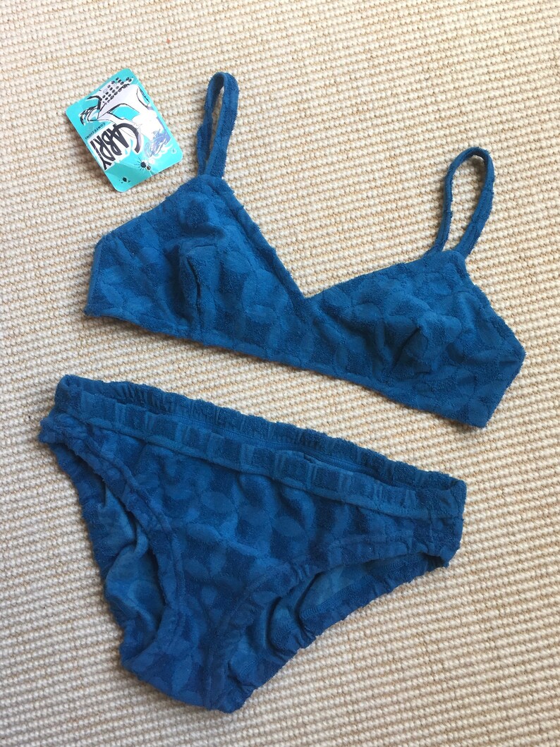 70s Teal Blue Terry Cloth Bikini Set, £116.70