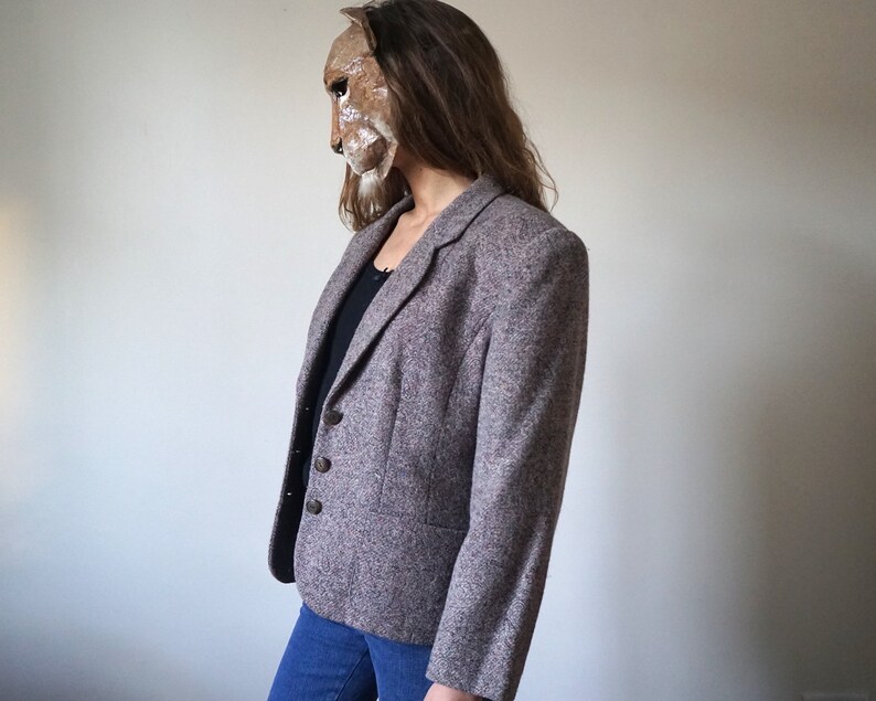 Speckled Gray Wool Blazer Suit Jacket Vintage Winter Paisley Print Tailored Blazer