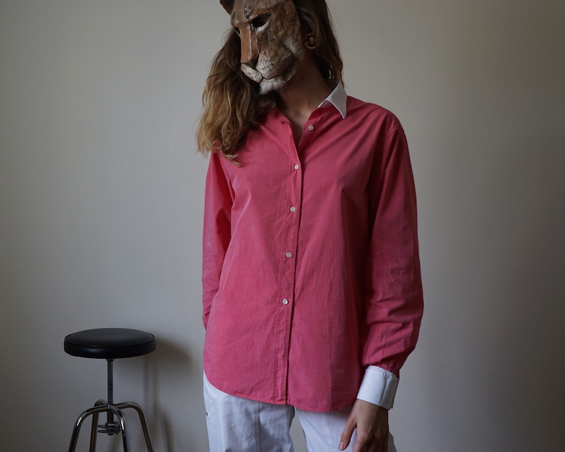 Pink Coral Woven Cotton Shirt 80s / Vintage Two Tones Classic Shirt w/ Cuff Links Closure image 4