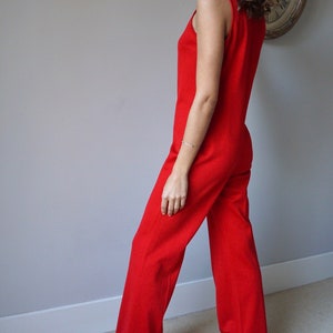 70s Red Sleeveless Jumpsuit / Vintage Retro Mod High Waist Flare Lace-UP Jumpsuit image 4