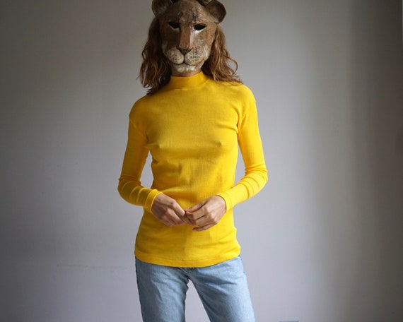 70s Golden Yellow Knit Mockneck Long Sleeves Top … - image 3