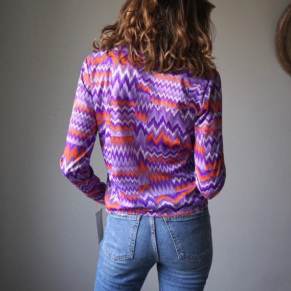 90s Colorful Print Purple Orange Blouse / Vintage… - image 4