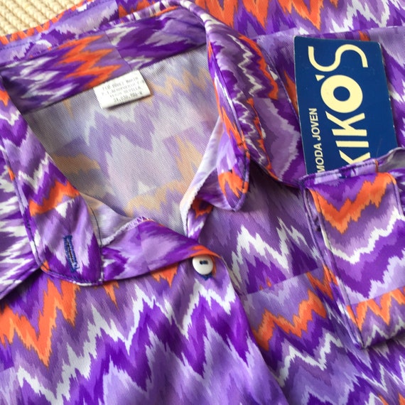 90s Colorful Print Purple Orange Blouse / Vintage… - image 9