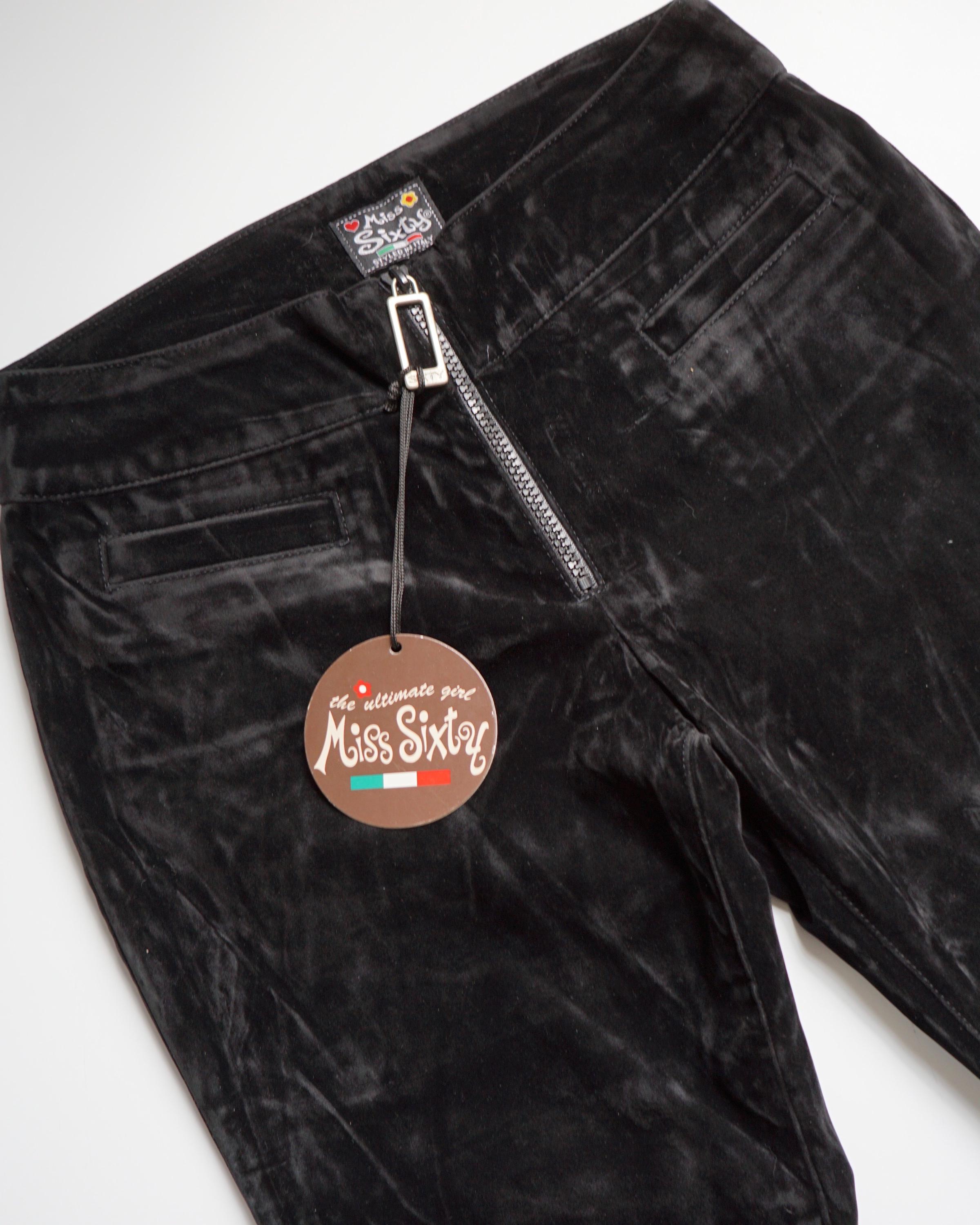 00s Zipper Black Velvet Flare Pants / Miss Sixty Y2k Vintage 