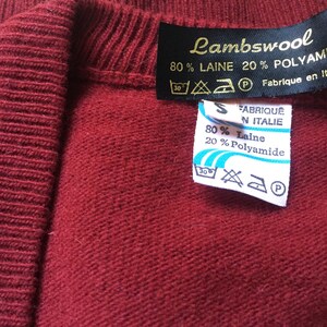 80s Burgundy Lambswool V Neck Sweater / Vintage Unisexe Boyfriend Winter Sweater image 8