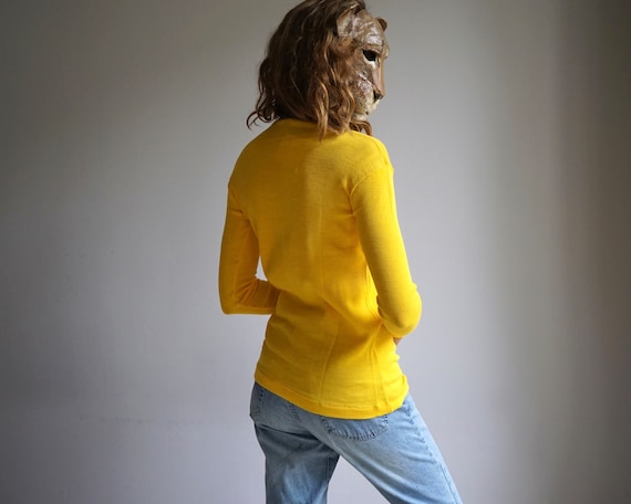 70s Golden Yellow Knit Mockneck Long Sleeves Top … - image 2