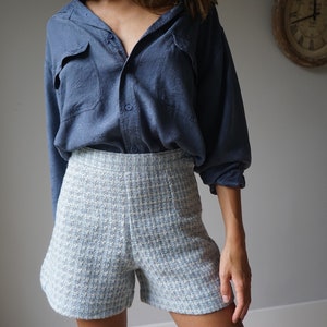NOS 80s Wool Blend Tweed Shorts / Vintage Light Blue Winter High Waist Flared Shorts