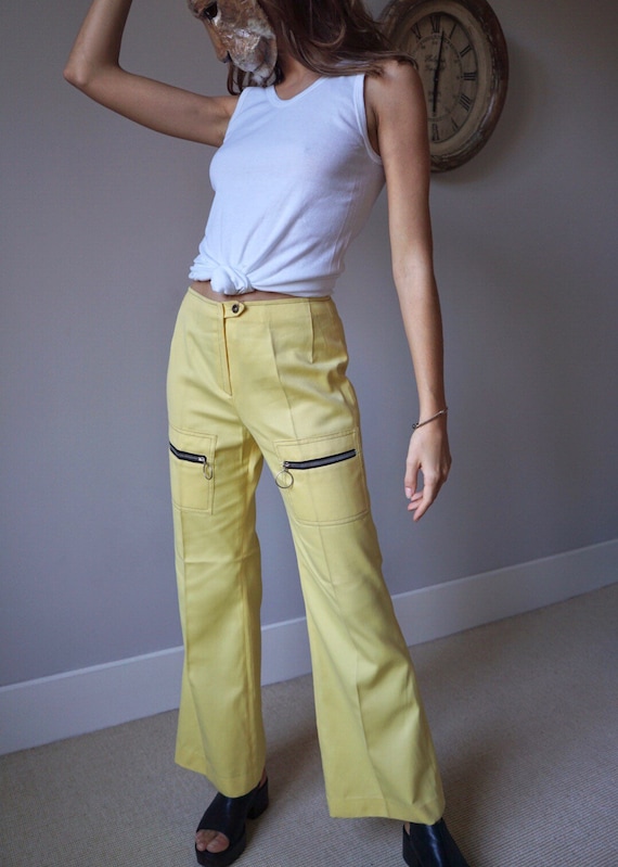 70s Zip Up Yellow Bell Bottoms / Vintage Seventies