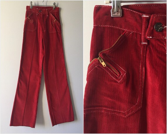 70s Maroon Corduroy Bell Bottoms / Vintage Red Bur