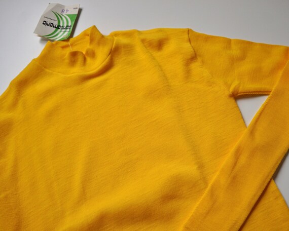 70s Golden Yellow Knit Mockneck Long Sleeves Top … - image 6