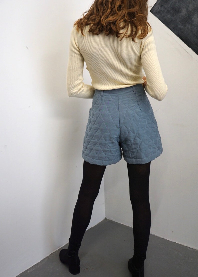 Pantalones cortos acolchados grises azules Deadstock de los años 80 / pantalones cortos vintage cálidos de invierno de cintura alta imagen 6