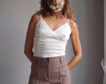 80s Ivory Pointelle Wool Camisole / Vintage Thermal Knit Lingerie Tank Top
