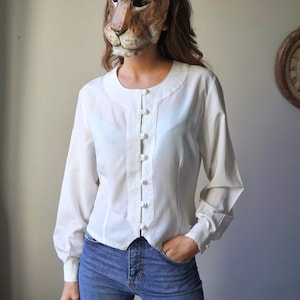90s White Puffer Blouse / Vintage Deadstock Flowy Long Sleeve Blouse