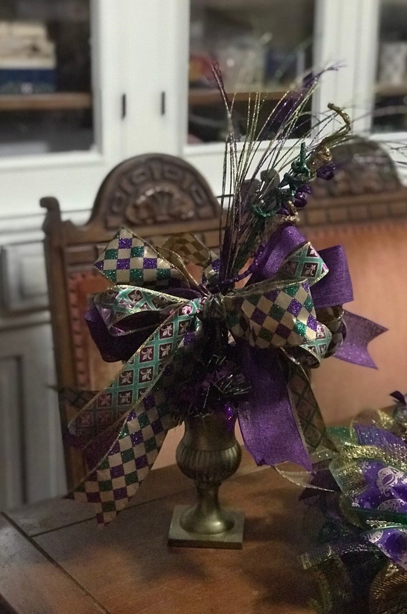 2020 Mardi Gras Centerpiece Purple Fluer De Lis Gold Footed Etsy
