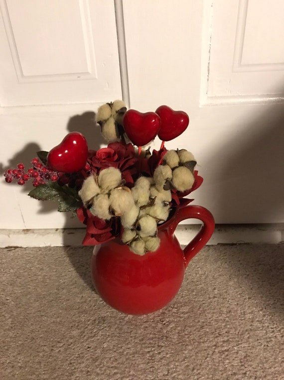 Red Vase Cotton Bol Valentine S Day Centerpiece Etsy