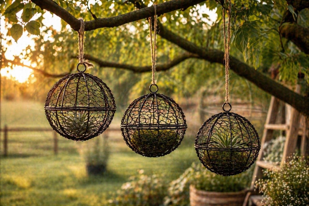 Rustic Wire Orb Decor Set of 3 | Farmhouse Metal Sphere Balls | Garden ...