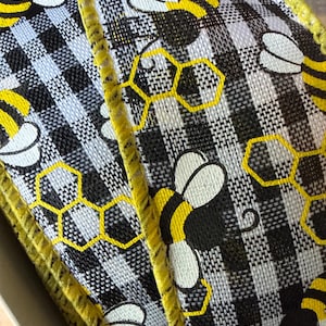1.5" wired ribbon everyday Bumblebee Bee ribbon ~ 5 yds wire edged silk ribbon ~ cut by yard white yellow Bees