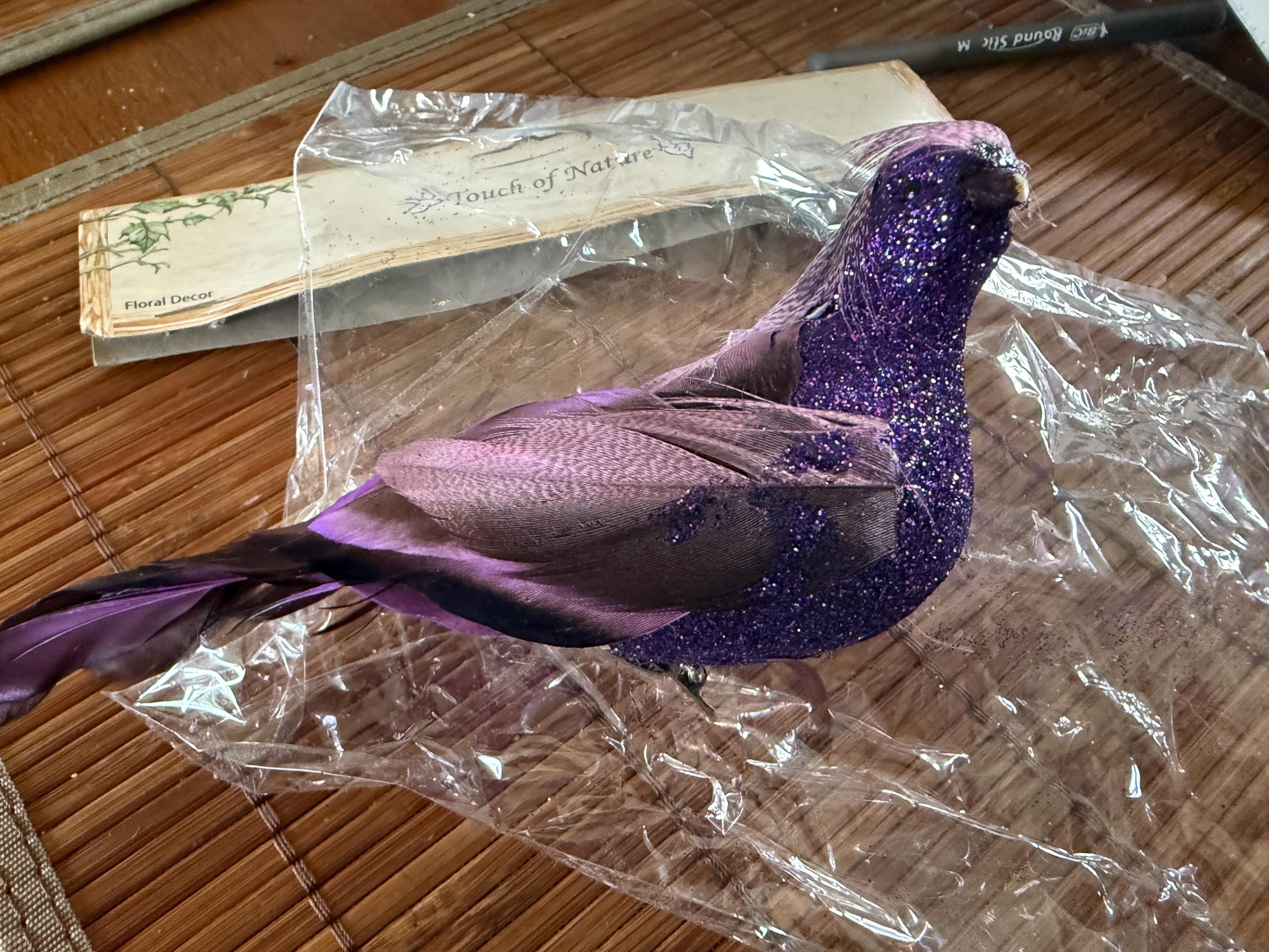 4” artificial feathered bird, autumn bird, purple fake bird for arrangement or nests