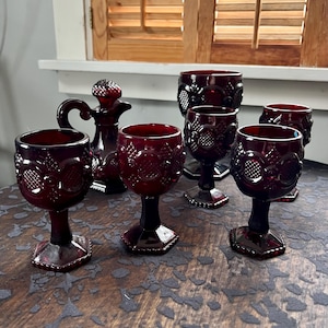 Avon 1876 Ruby Red Cape Cod Glass Pieces, Vintage 1970s