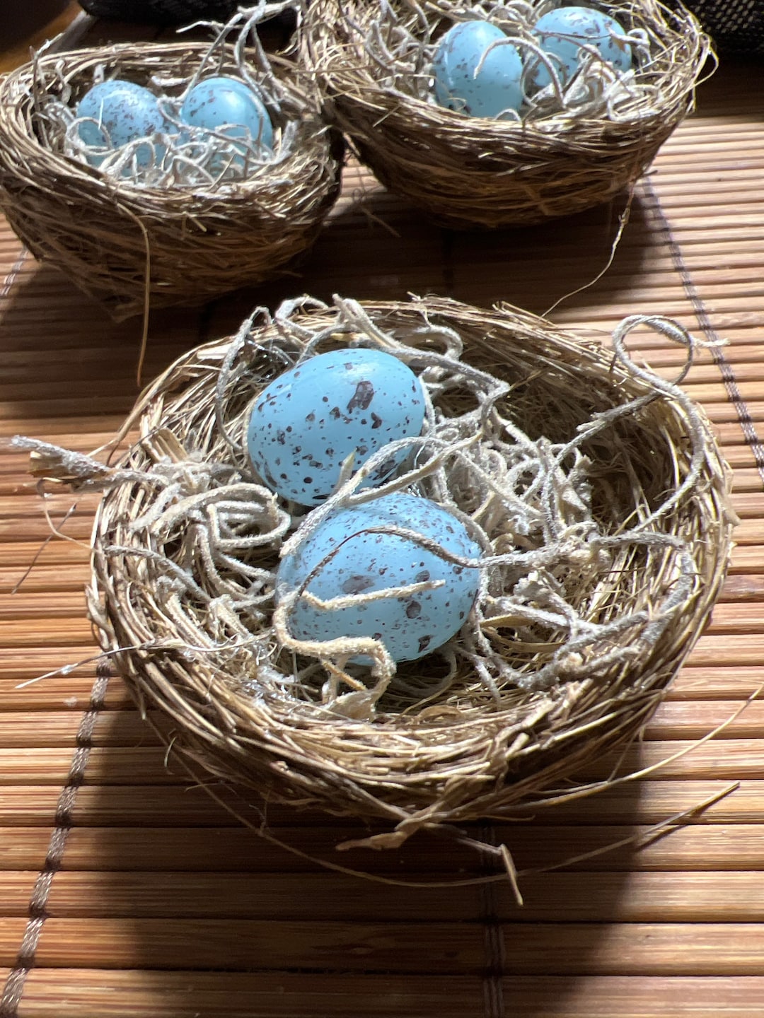 Mini Bird Nest With Eggs Decoration Blue Speckled Eggs Etsy