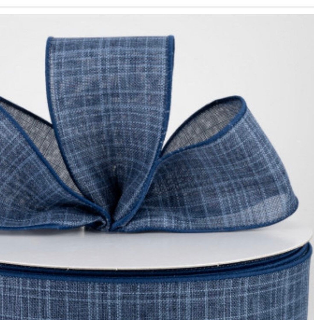 Patterned Blue Ribbon 5 Yd Navy Blue Patterned Ribbon 2.5