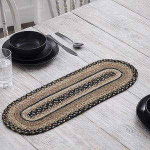 Primitive  Jute table runner, primitive decor, table protector, country, farmhouse decor, braided jute runner, black, taupe white