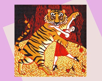 Tiger Argentina - Greeting Card - For Tiger Lovers - And For Those Who Love To Tango! Available plastic free - A fun card for any occasion!