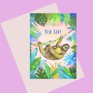 NOUVELLE CARTE BÉBÉ: Une carte A6 avec paresseux mère et bébé, carte de douche bébé, nouveau bébé, la carte parfaite pour les amoureux des paresseux, disponible sans plastique