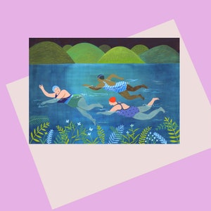 NEW TO SHOP: Wild Swimmin Wimmin, a beautiful A6 greetings card, for wild swimmers and for lovers of the great outdoors, Wild Mother's Day image 1