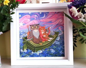 The Owl And The Pussycat / sailing away into the moonlight / signed giclee print, from an original acrylic painting by Laura Robertson