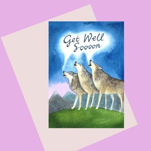 NEU: Get Well Sooon, eine hochwertige A6 Karte der Wölfe, die Ihnen eine schnelle Genesung auf ihre einzigartige wolfliche Art wünscht, heulende Wölfe Karte für Wolfsliebhaber