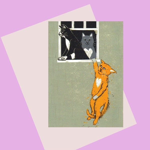 Cat Lovers, A6 Greetings Card, for Banksy and love cats lovers! A puurfect valentine card, Available plastic free, and the BEST Bristol card