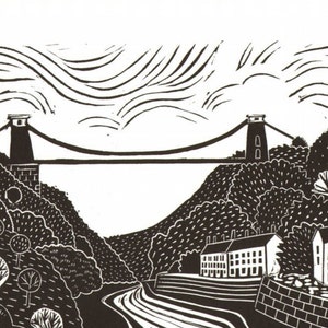 Clifton Suspension Bridge Bristol A6 greetings Card for Bristol lovers UK Available plastic free, From a lino print by Laura Robertson image 3